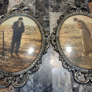 ORNATE OVAL BRASS FRAMES W/CONVEX BUBBLE GLASS 17 1/4 X 12 1/4” PICTURES
